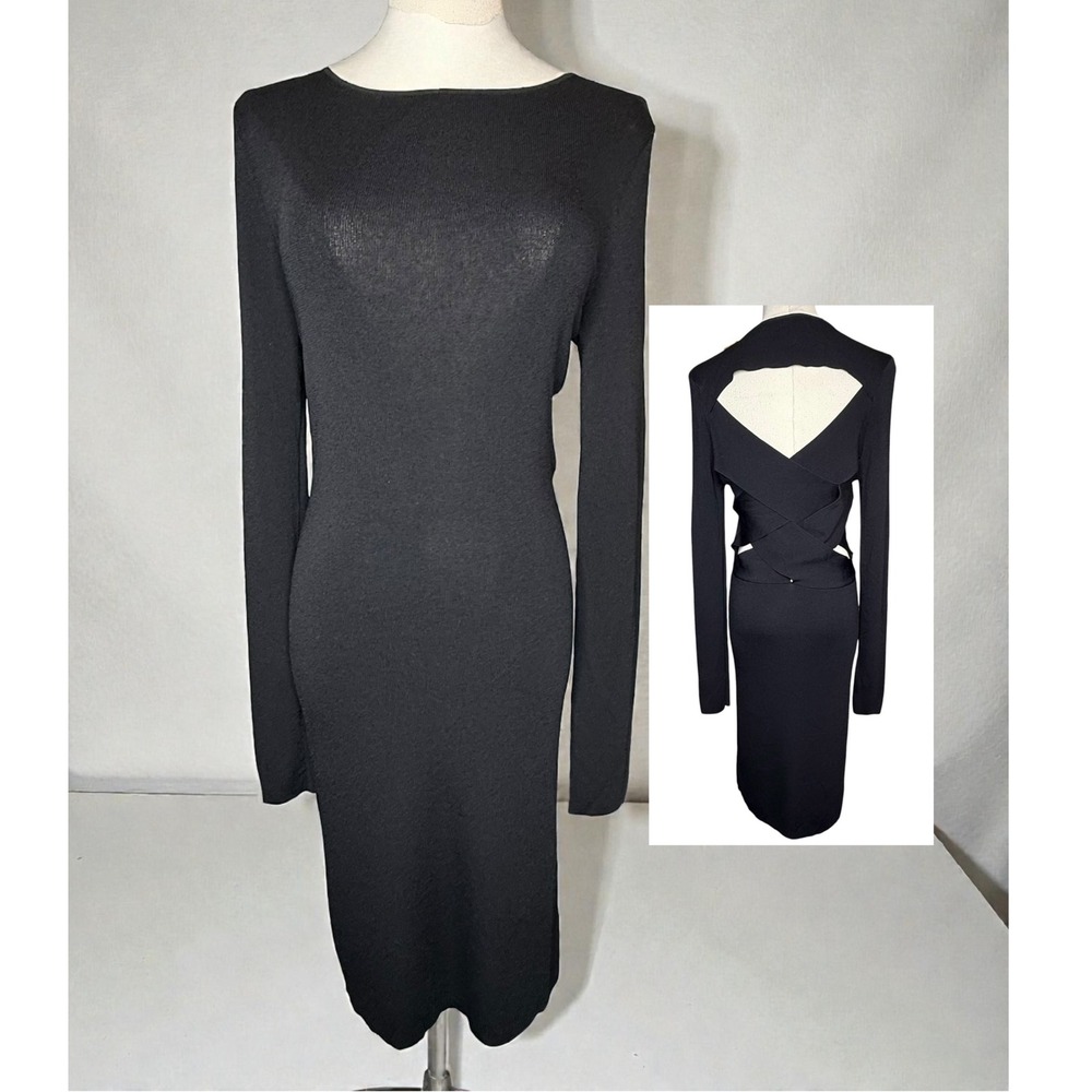 360 Sweater Marie Lattice Open Back Sweater Dress‎ Black Italian Yarn Medium